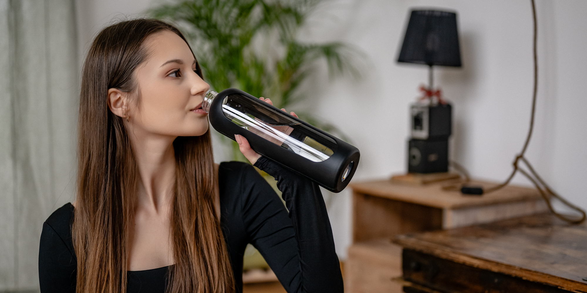 Butelka szklana KiCA Hydro Glass 1000 ml - pomarańczowa