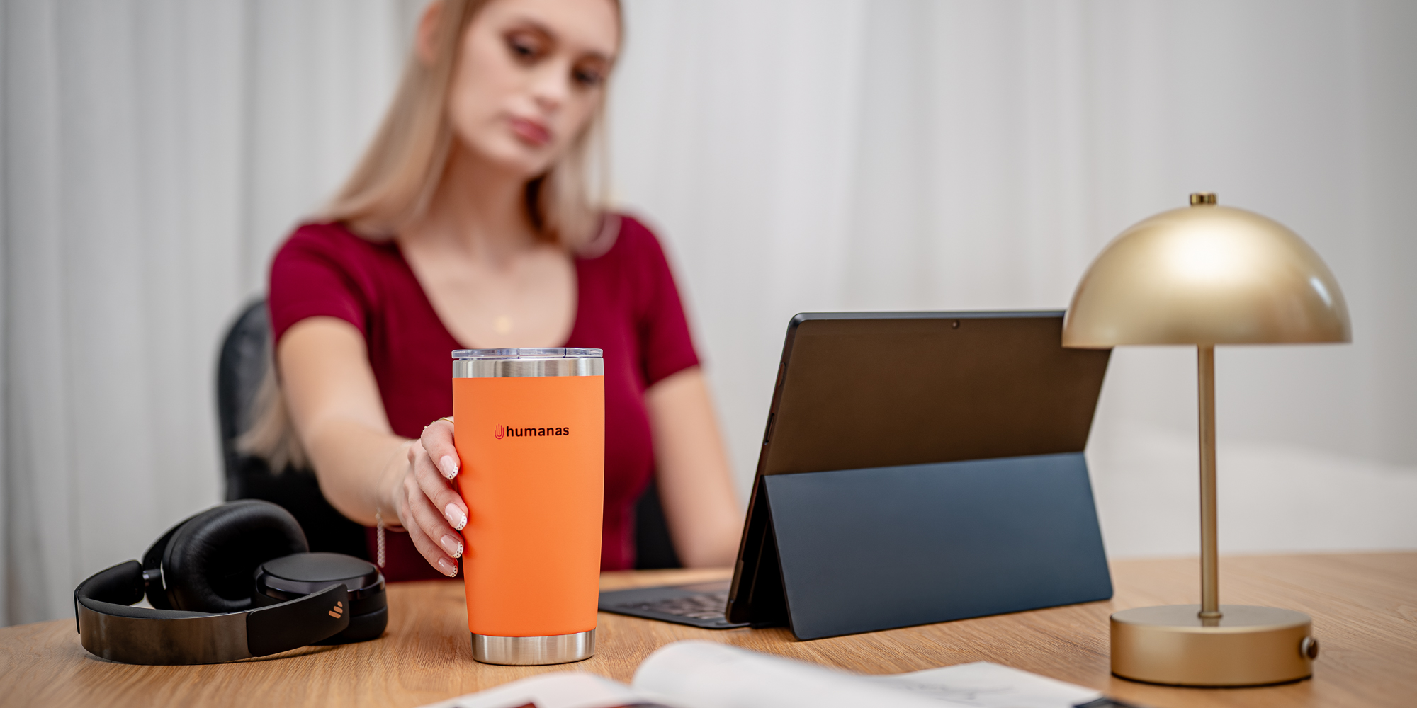 Kubek termiczny Humanas Fluo 600 ml - pomarańczowy