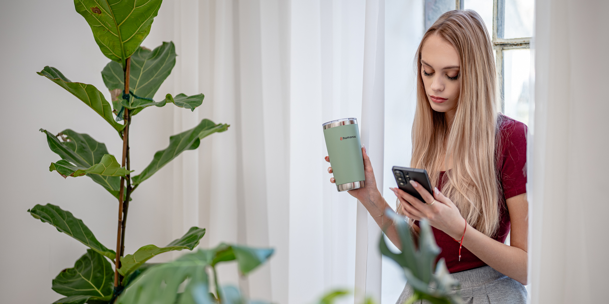 width=100% Kubek termiczny Humanas Fluo 600 ml - zielony