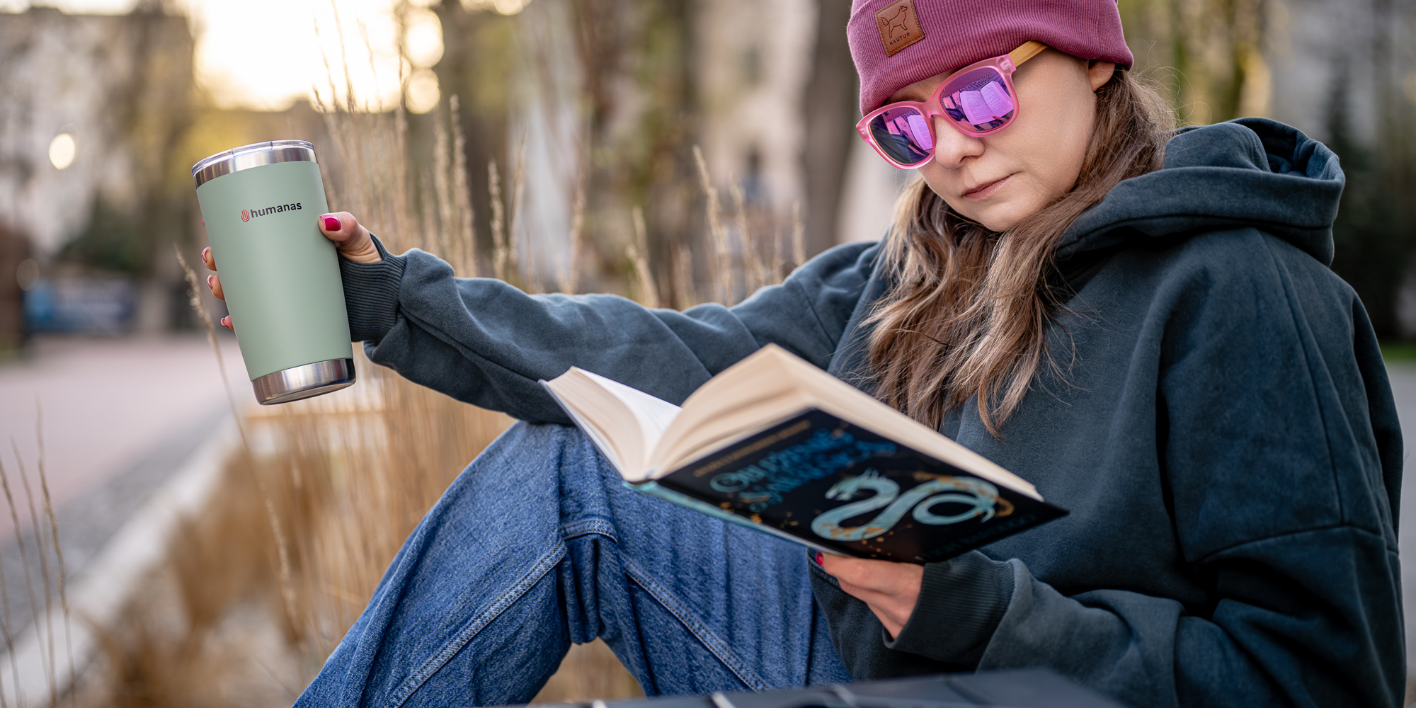 width=100% Kubek termiczny Humanas Fluo 600 ml - zielony