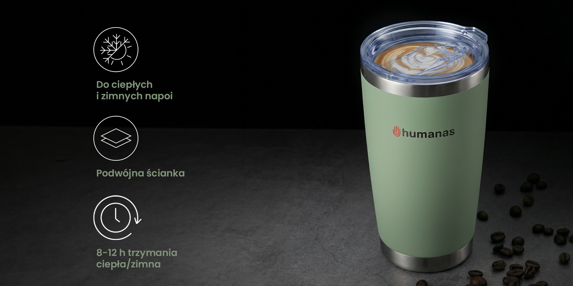 width=100% Kubek termiczny Humanas Fluo 600 ml - zielony