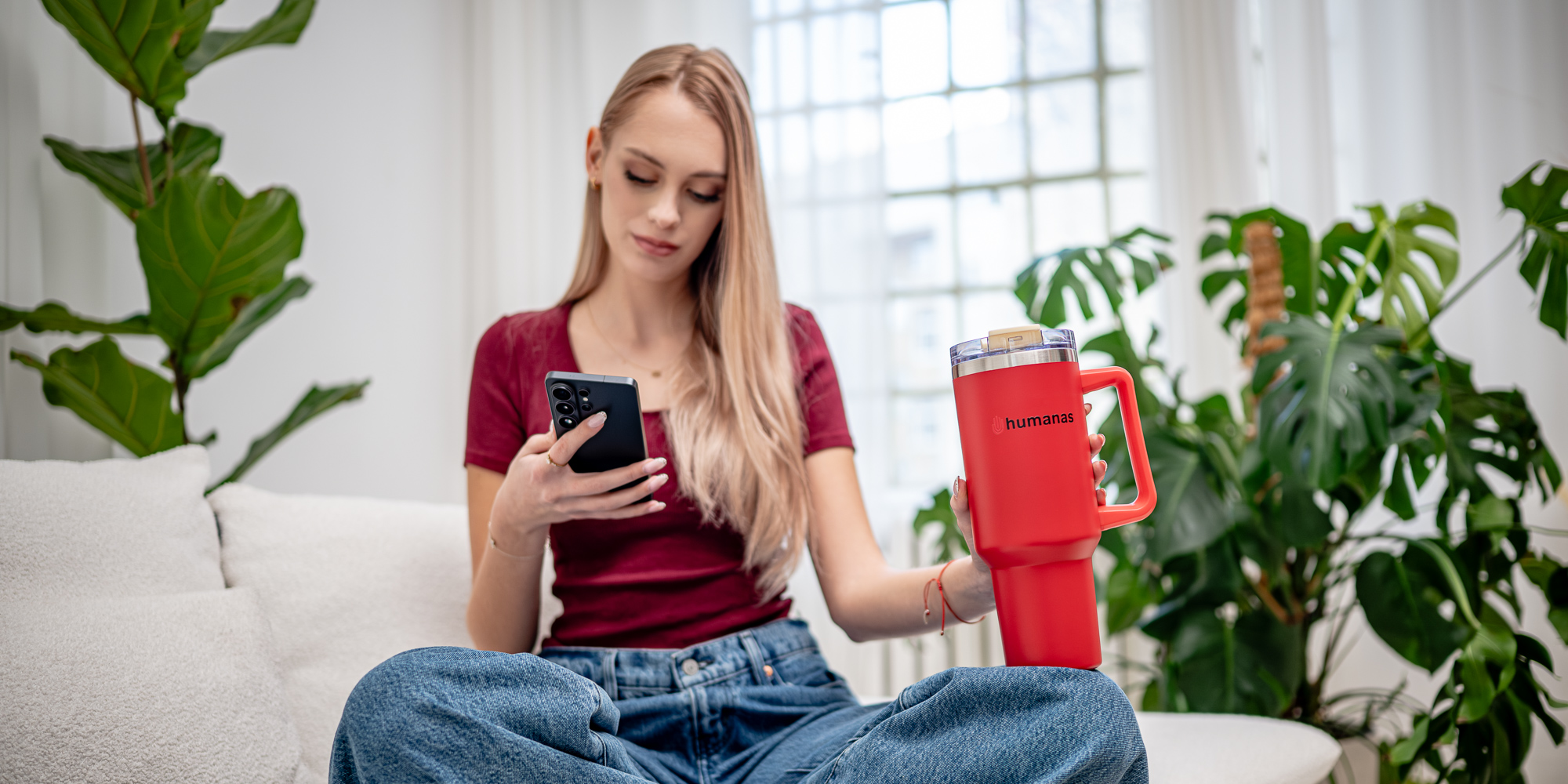 Kubek termiczny Humanas Viva 1200 ml - czerwony