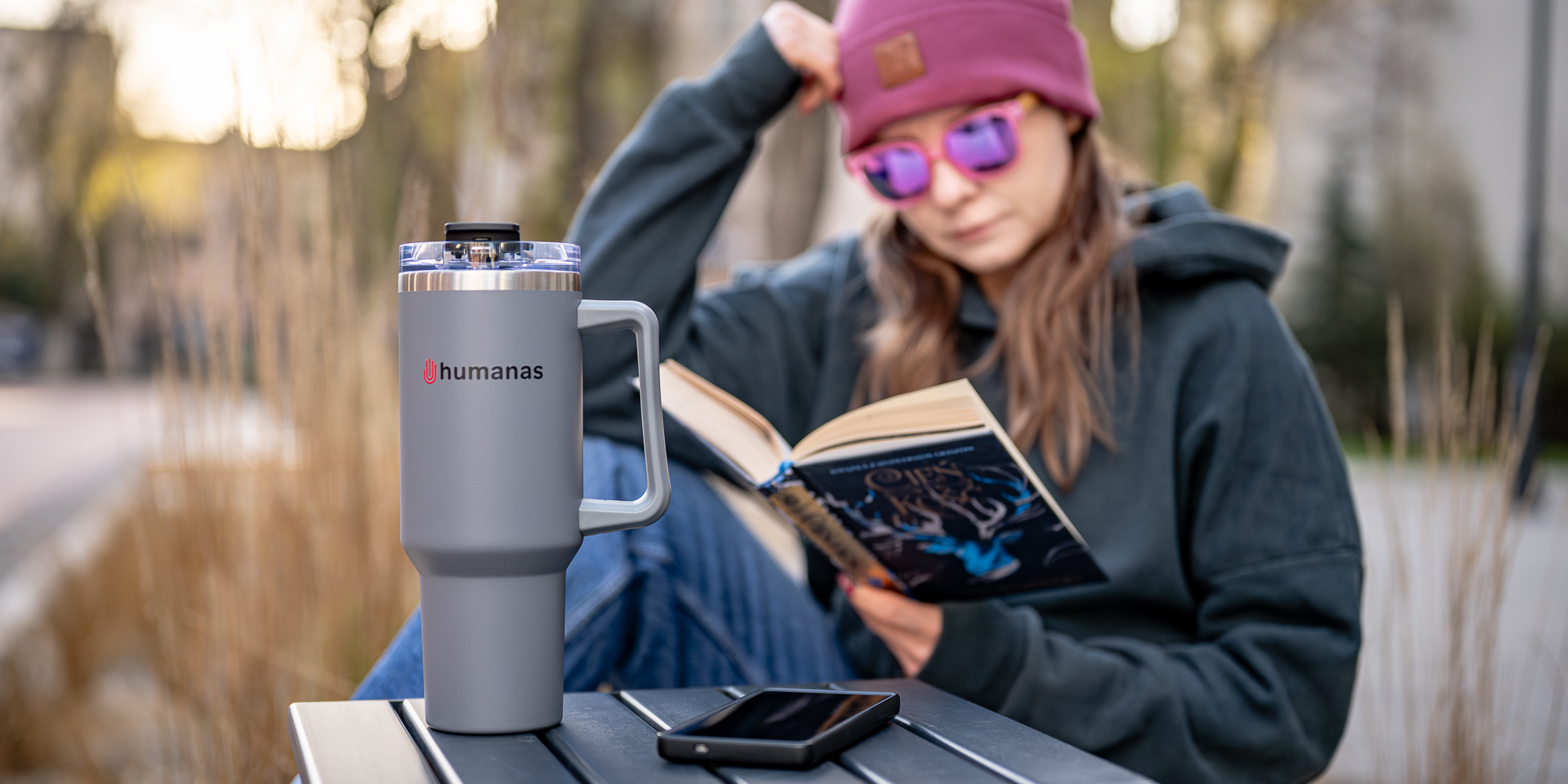 Kubek termiczny Humanas Viva 1200 ml - szary