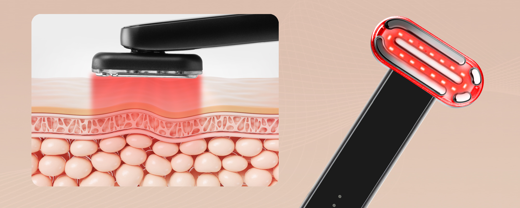 Rysunek prezentujący, jak działa masażer soniczny do liftingu twarzy Humanas Aurora