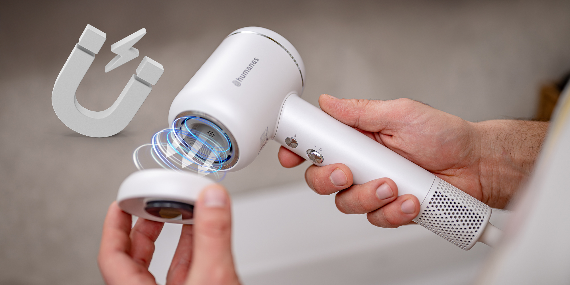 Suszarka do włosów z funkcją jonizowania Humanas AirTouch HD-AT06 - biała