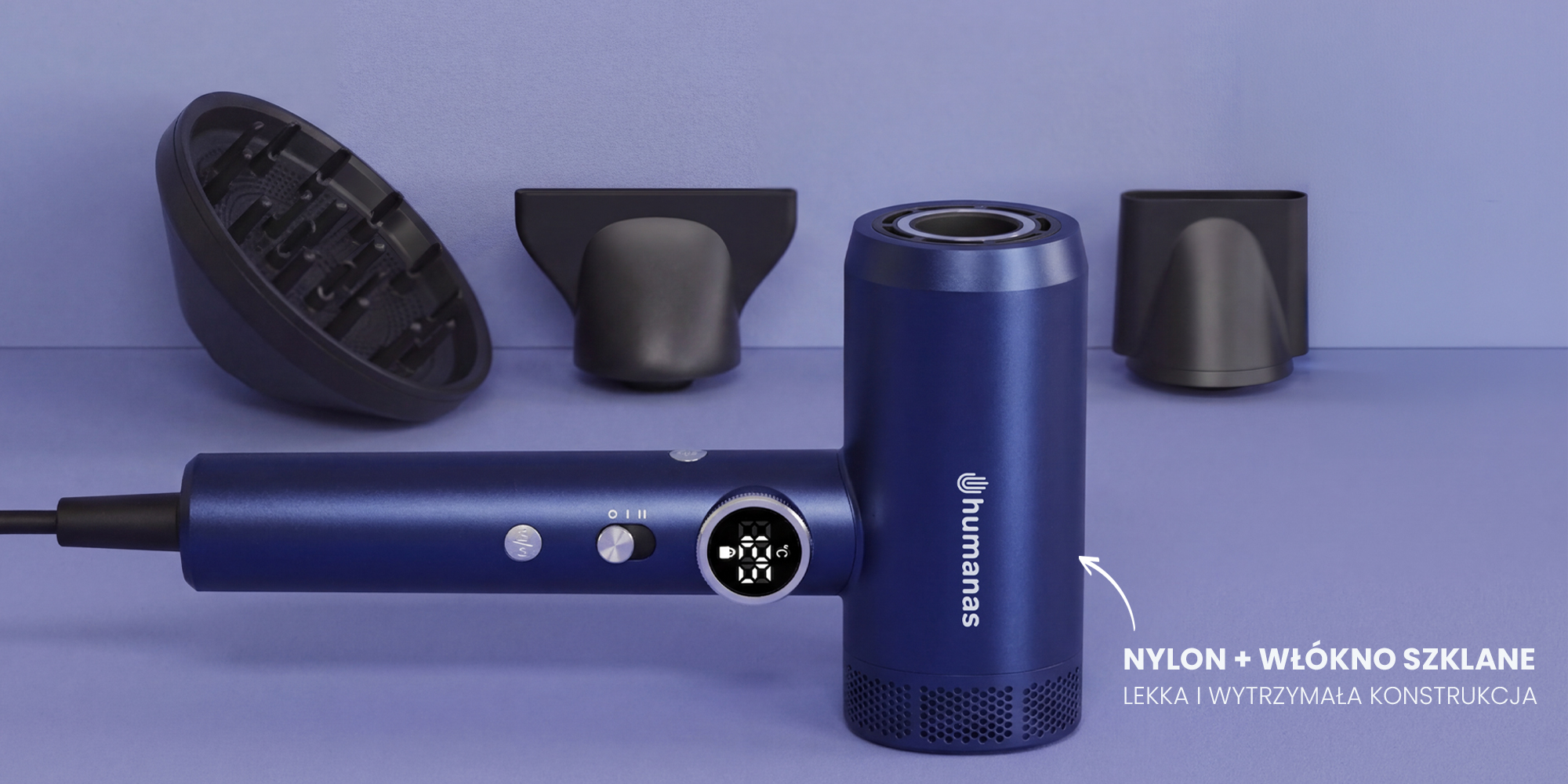 Suszarka do włosów z funkcją jonizowania Humanas AirTouch HD-SmartHeat - fioletowa