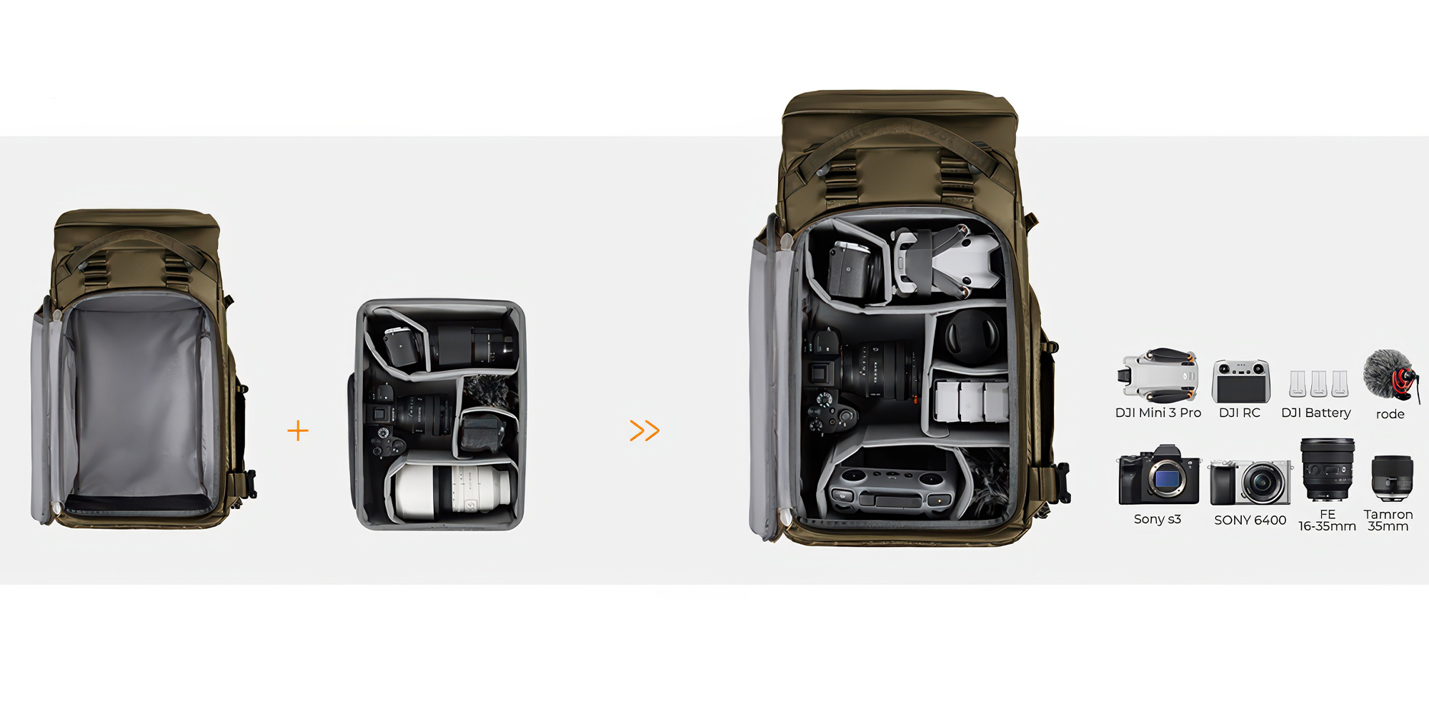 Plecak fotograficzny K&F Concept Star Wander 04 30 l - khaki - Wnętrze, które dopasowuje się do Ciebie