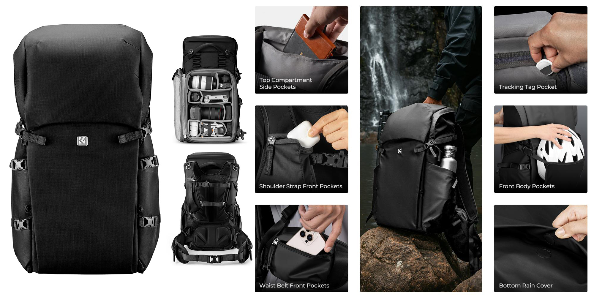 Plecak fotograficzny K&F Concept Star Wander 05 40 l - czarny - Przemyślana organizacja przestrzeni