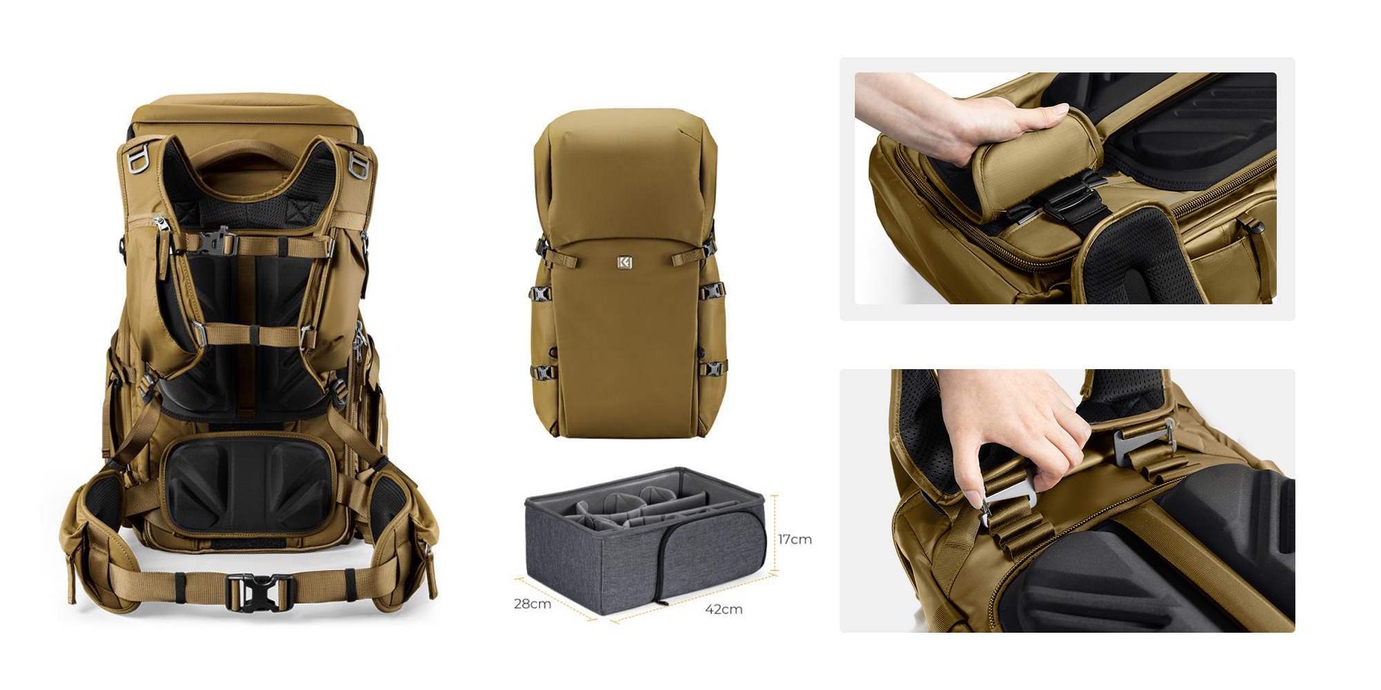 Plecak fotograficzny K&F Concept Star Wander 05 40 l - khaki - Ergonomia klasy premium