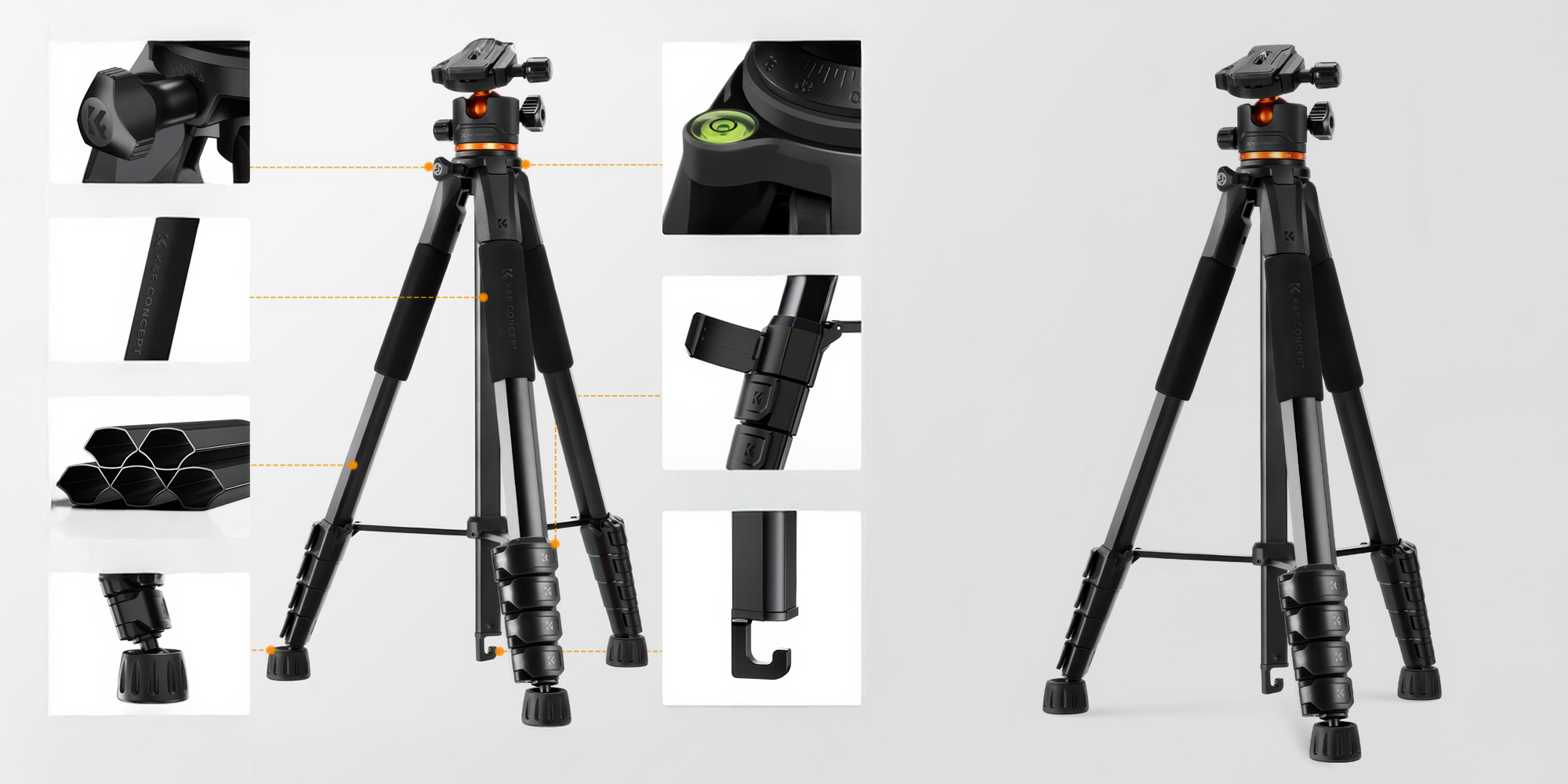 Statyw K&F Concept S255A3 z głowicą kulową BH-36 i uchwytem na telefon - Stabilność, która nie zawiedzie