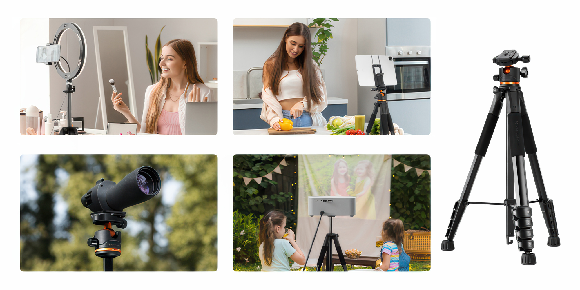 Statyw K&F Concept S255A3 z głowicą kulową BH-36 i uchwytem na telefon - Pilot Bluetooth – kontrola z odległości