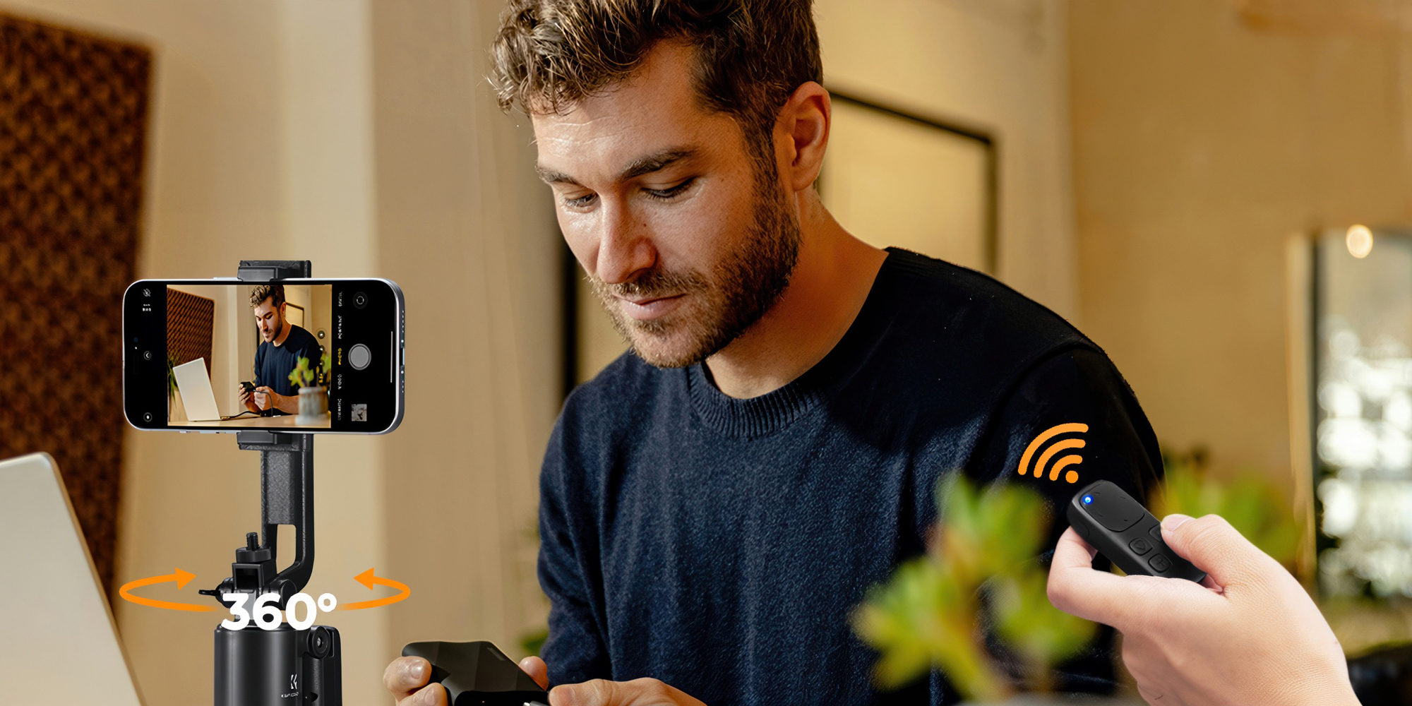 Statyw K&F Concept X106 z modułem śledzenia twarzy i lampą LED - Sterowanie gestami i pilot Bluetooth