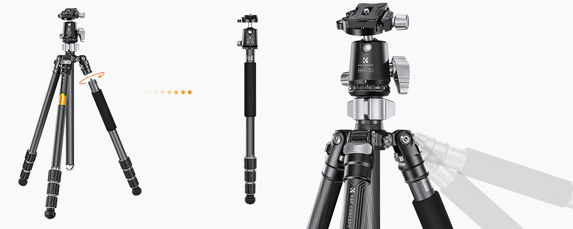 Statyw K&F Concept X254C4 z głowicą kulową BH-30 - Zamień go w monopod