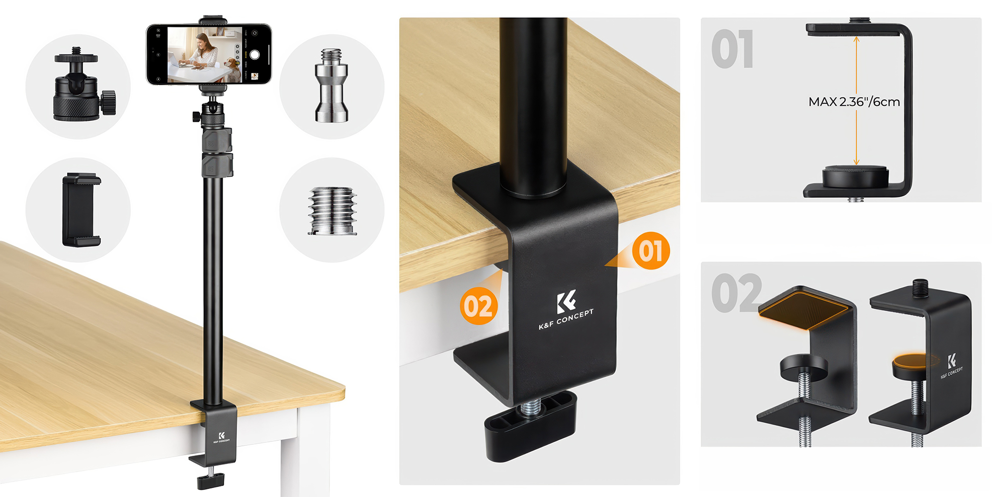 Statyw biurkowy K&F Concept C-Clamp Desktop Stand - Oszczędność miejsca na biurku