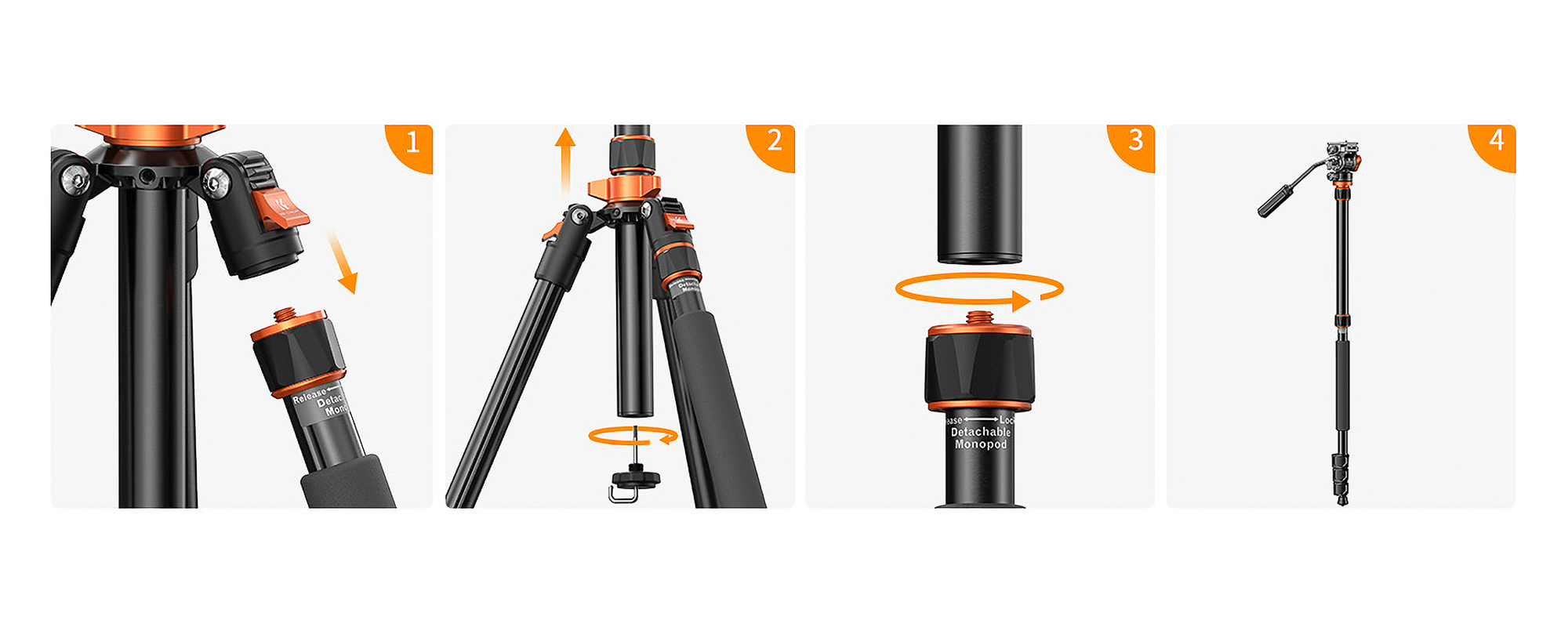 Statyw video K&F Concept K234A7 z głowicą FH-03 - Statyw i monopod w jednym