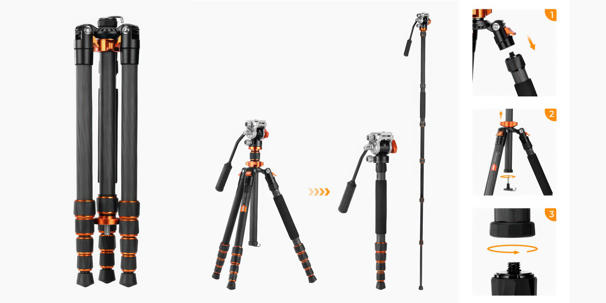 Statyw video K&F Concept O255C4 z głowicą FH-03 - Monopod zawsze pod ręką