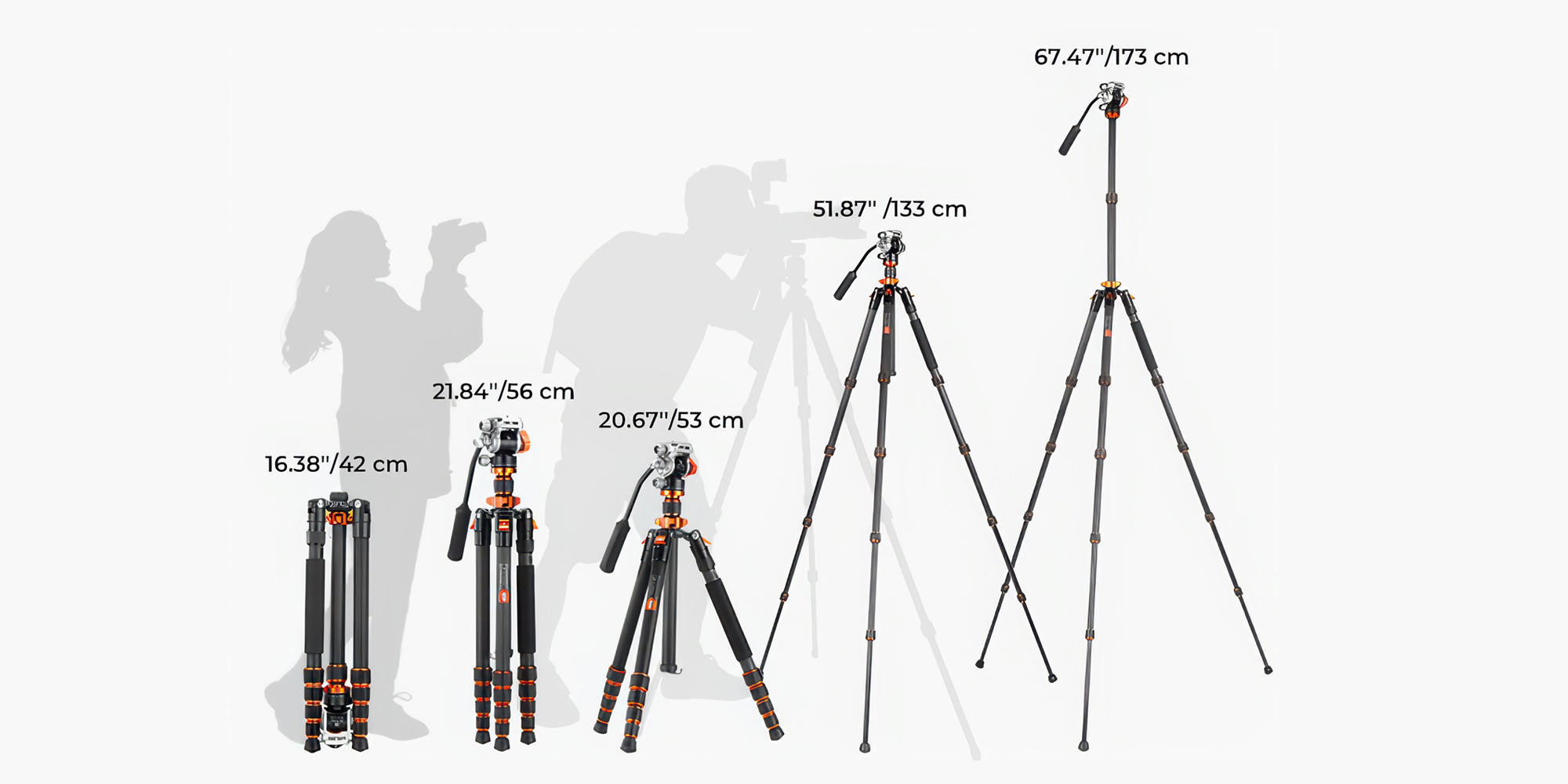 Statyw video K&F Concept O255C4 z głowicą FH-03 - Kompaktowe wymiary po złożeniu