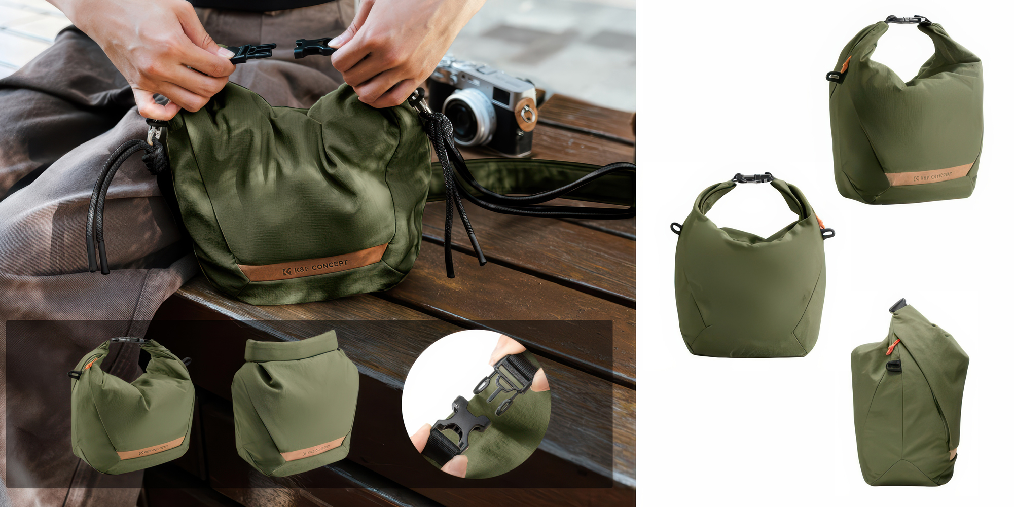 Torba fotograficzna K&F Concept Urban Wander Sling U11 5 l - zielona - Nowoczesne rolowane zamknięcie