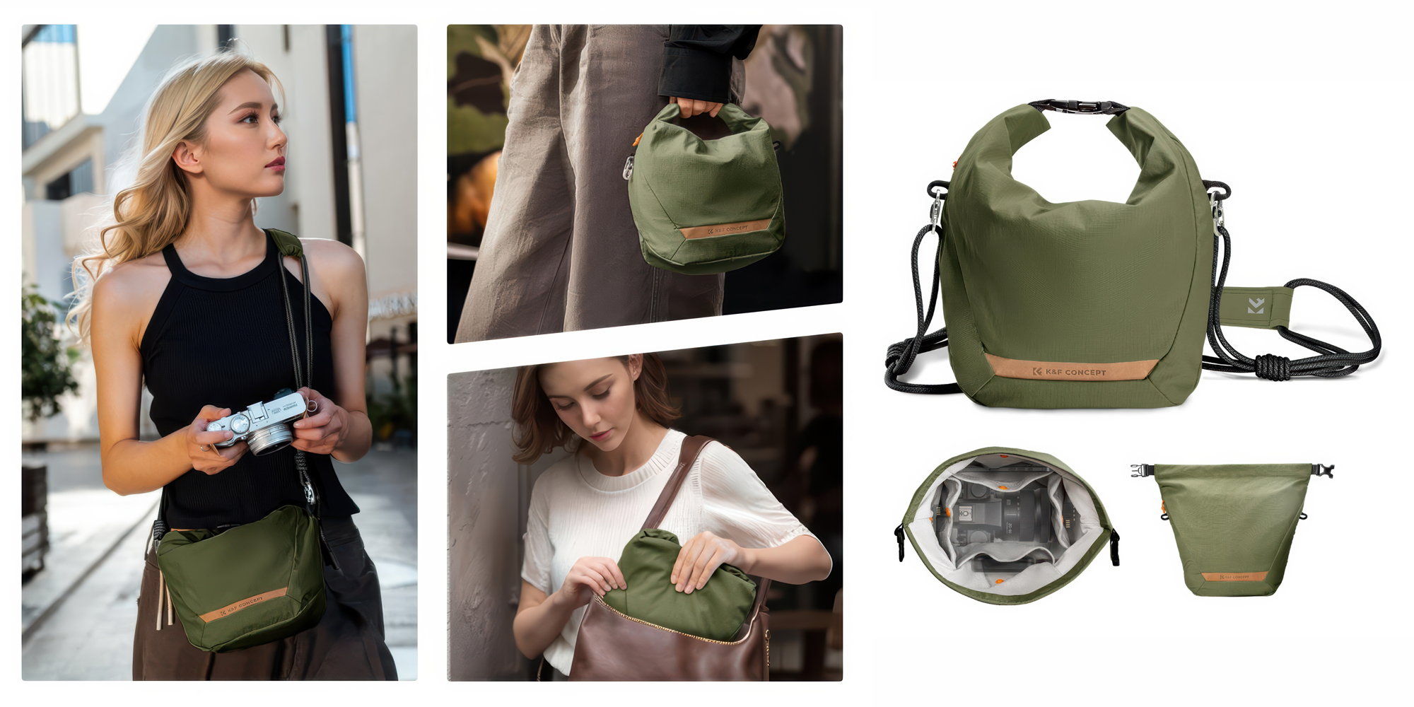 Torba fotograficzna K&F Concept Urban Wander Sling U11 5 l - zielona - 4 różne sposoby noszenia