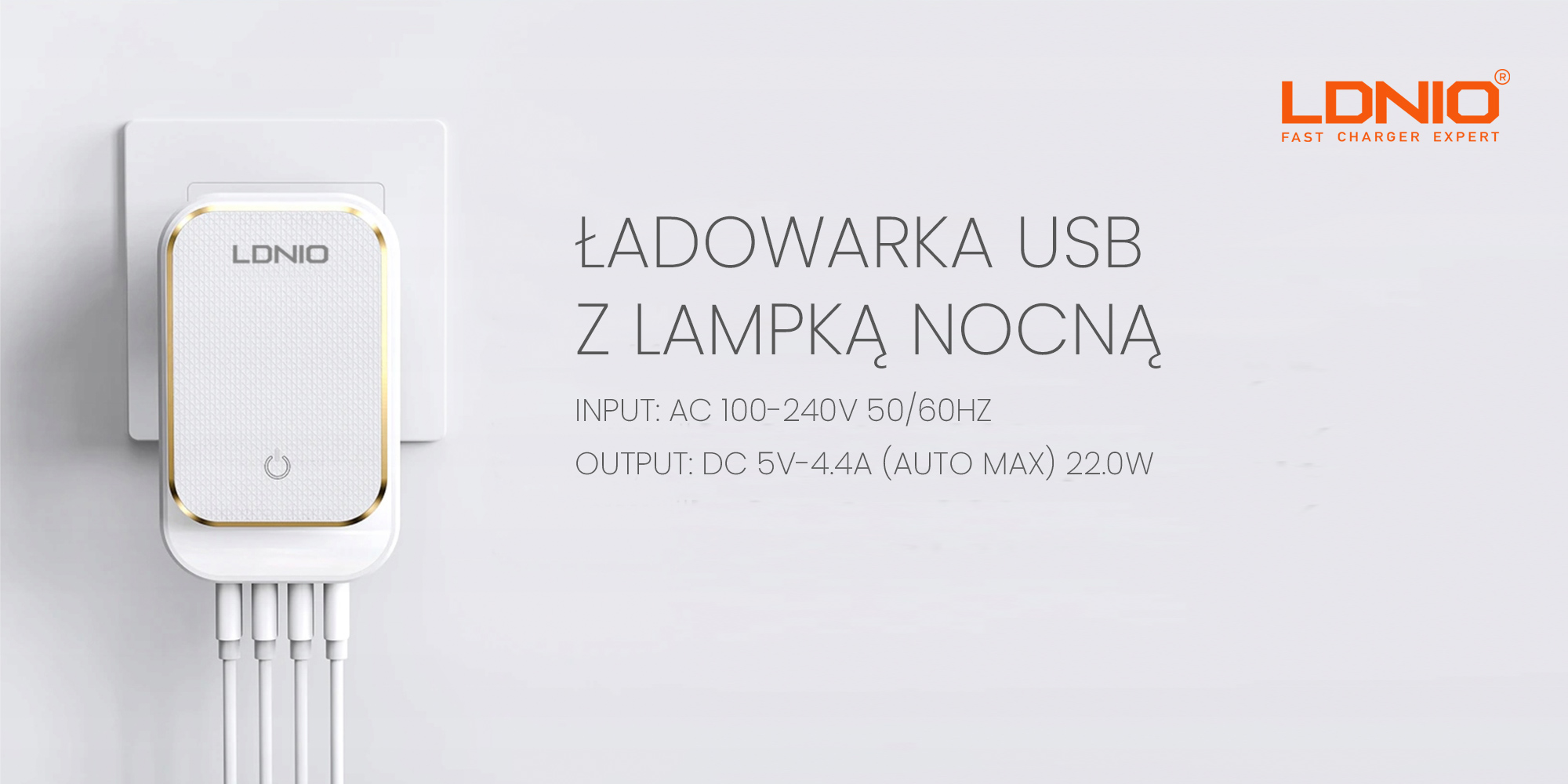 Ładowarka USB Ldnio A4405 - 4x USB z lampką nocną LED