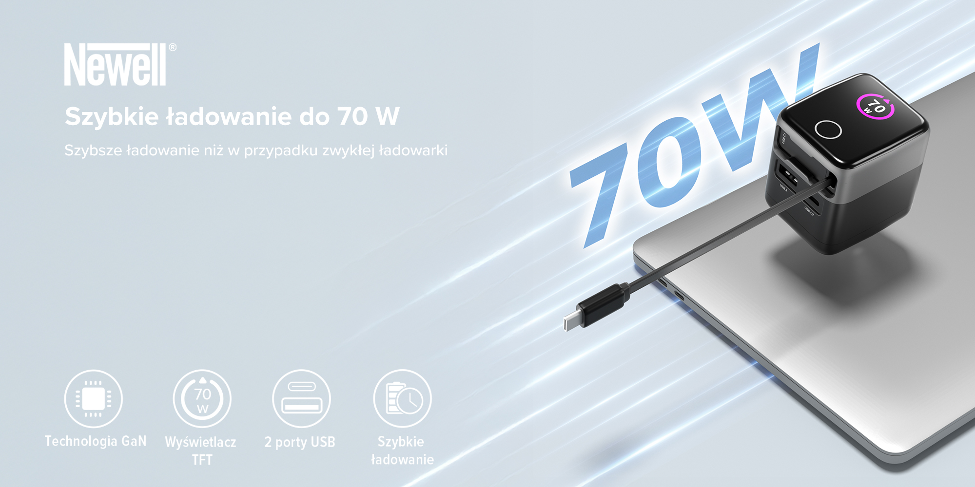 Ładowarka sieciowa Newell GaN 70 W TFT - EU