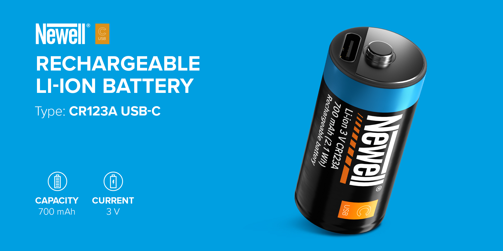 Akumulator Newell CR123A USB-C 700 mAh 2 szt. blister