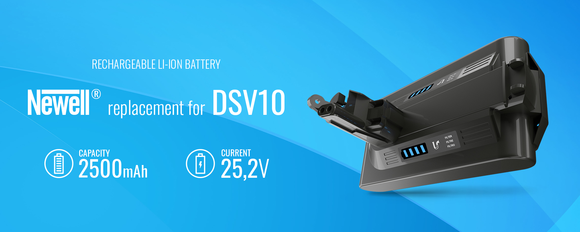 Newell replacement battery for Dyson V6, DC58, DC59, DC61, DC62, DC72, DC74, SV03, SV04, SV05, SV06, SV07, SV09 (AnimalPro, Animal, Absolute, Fluffy, HEPA, Slim, Mattress, Total, Top, Trigger, Car, Cord-free, Motorhead)