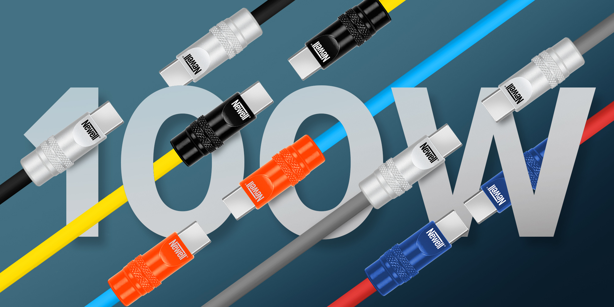 Kabel Newell USB-C - USB-C 100 W, 1,5 m, silikonowy, spiralny, żółto - czarny