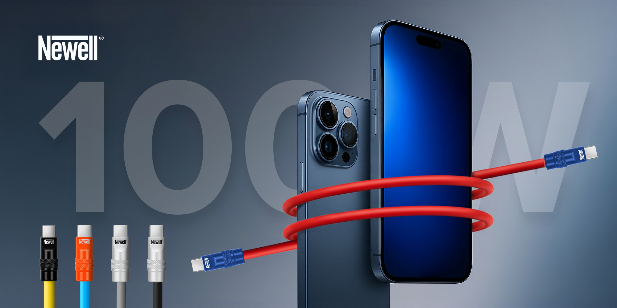 Kabel Newell USB-C - USB-C 100 W, 2 m, silikonowy, czerwono-granatowy