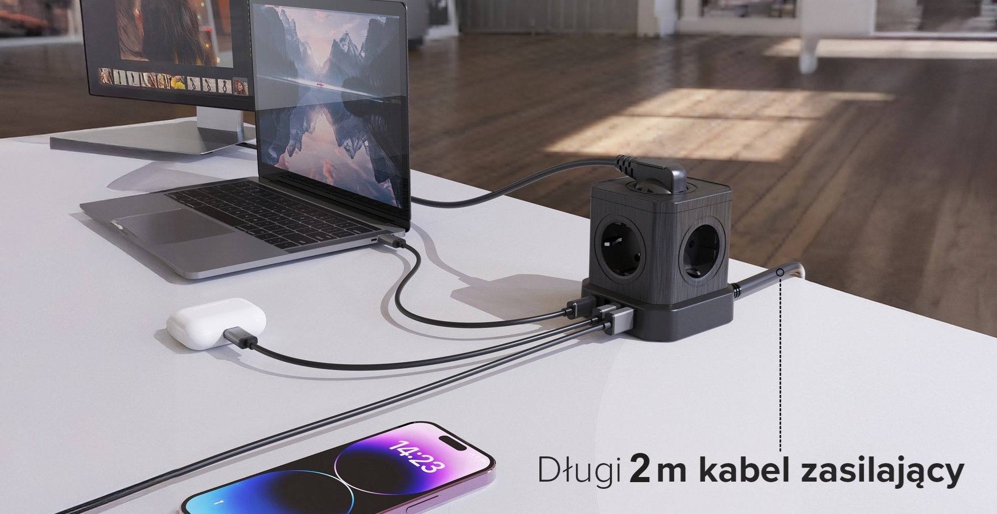 Kostka zasilająca Newell GaN Power Cube 9w1 - czarna