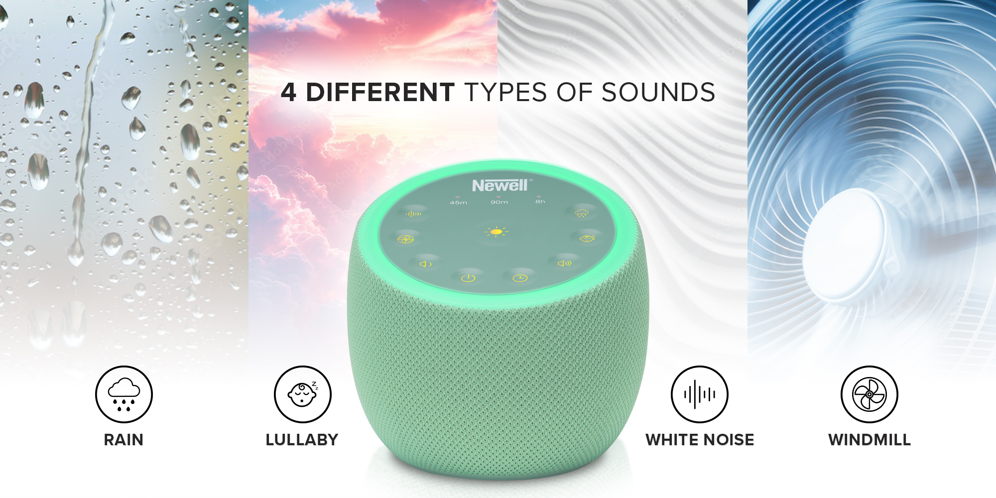 Newell Hypnos LED nachtlampje met witte ruis - groen