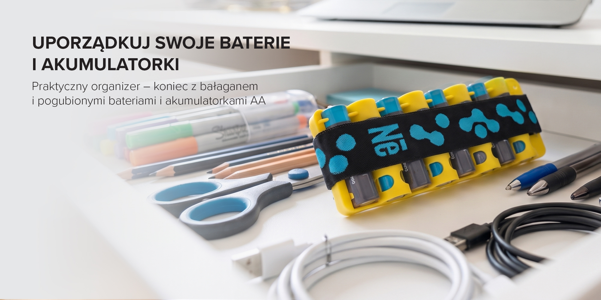 Organizer na 8 baterii AA Newell BattHolder - żółty