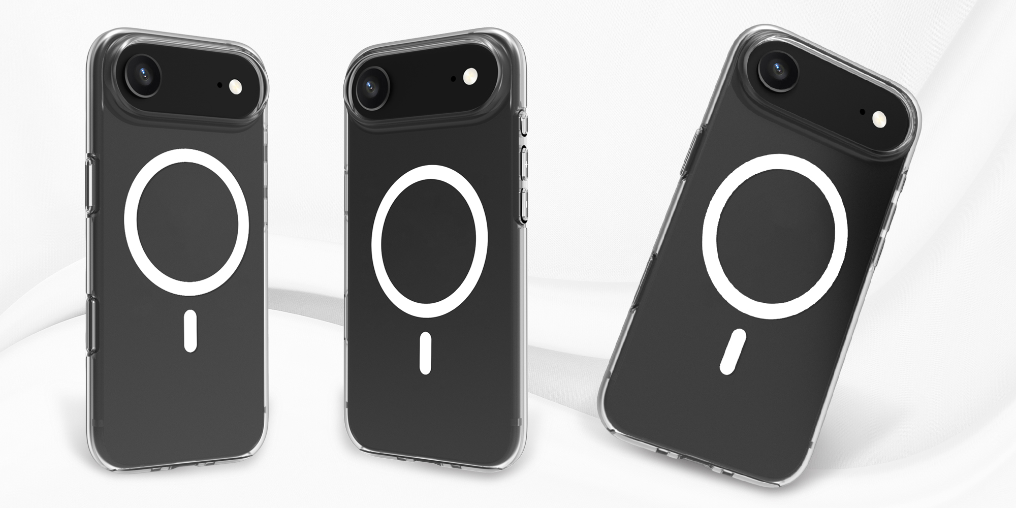 width=100% Etui Roobix Clarion MagSafe do iPhone 17 Air - przezroczyste na 3 smartfonach