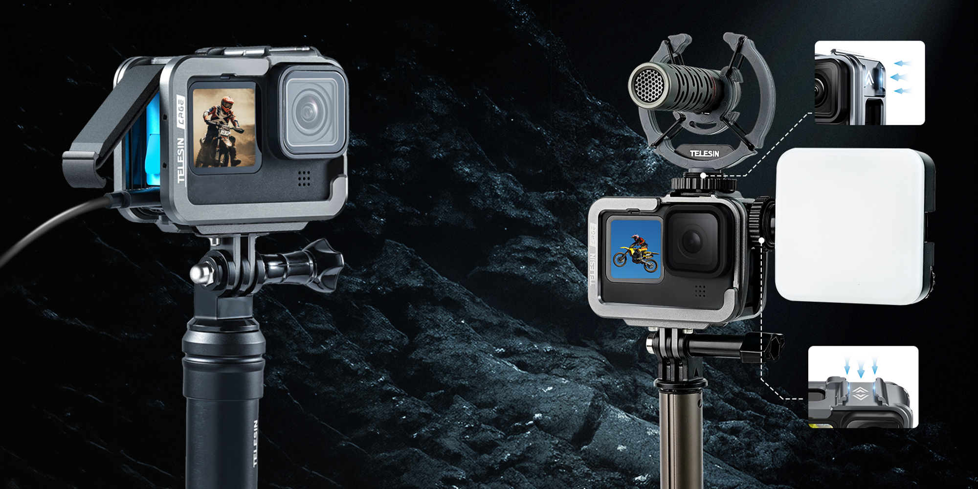 width=100% Klatka metalowa Telesin GP-FMS-G11 do kamer GoPro Hero 9 / 10 / 11 / 12 / 13