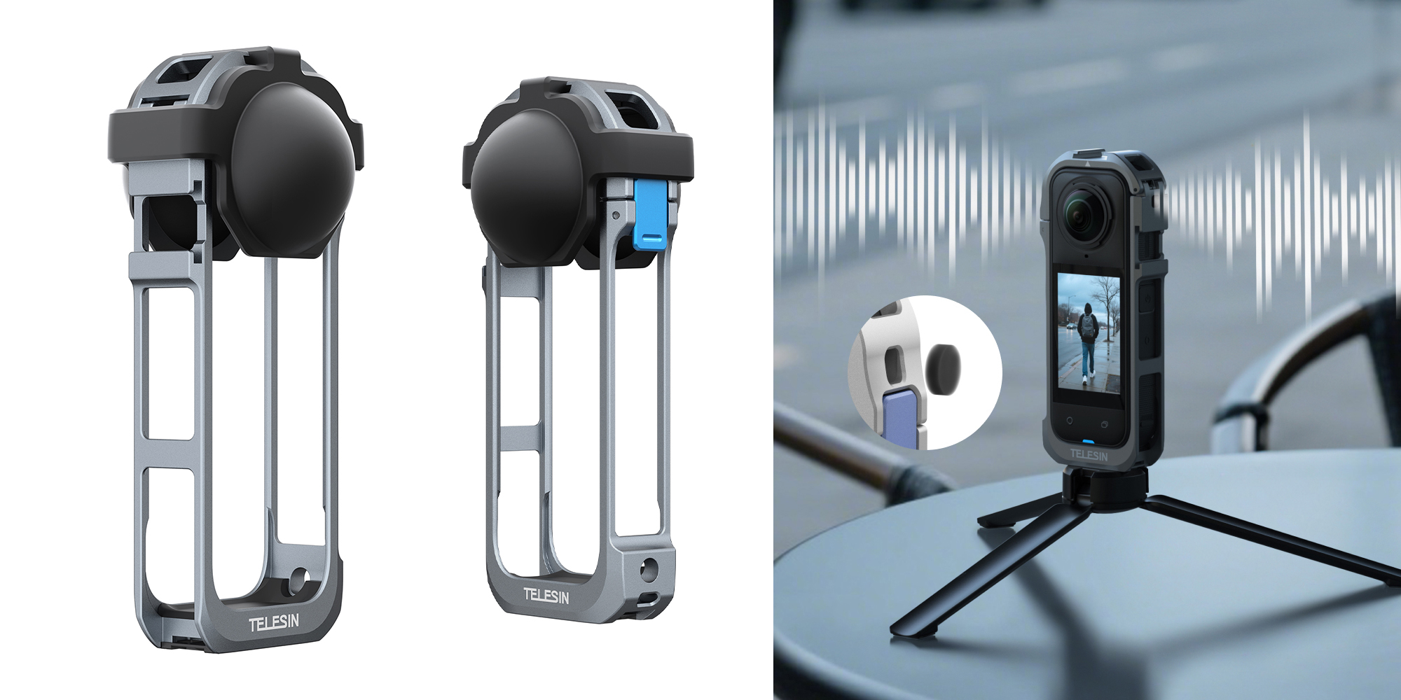 width=100% Klatka metalowa Telesin S6-FMS-19-TIS do kamer Insta360 X5