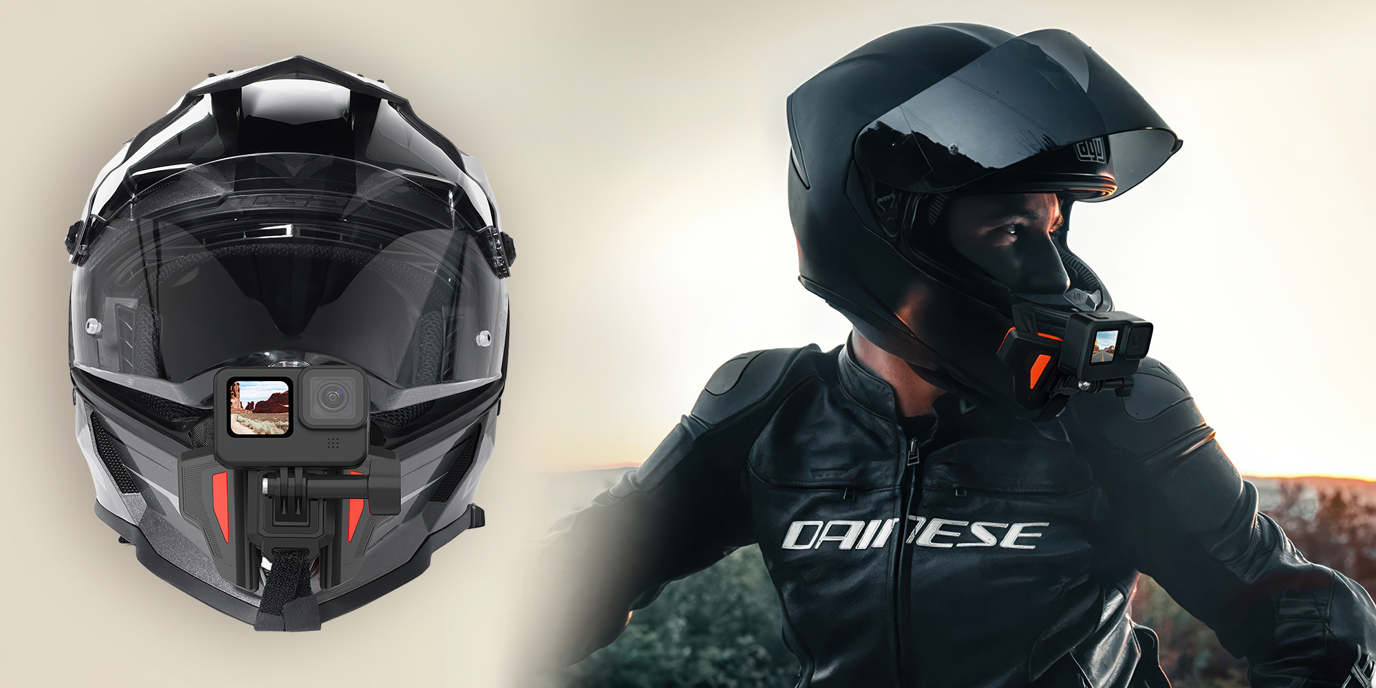 Mocowanie na kask motocyklowy Telesin GP-HBM-MT2 do kamer sportowych - pomarańczowe