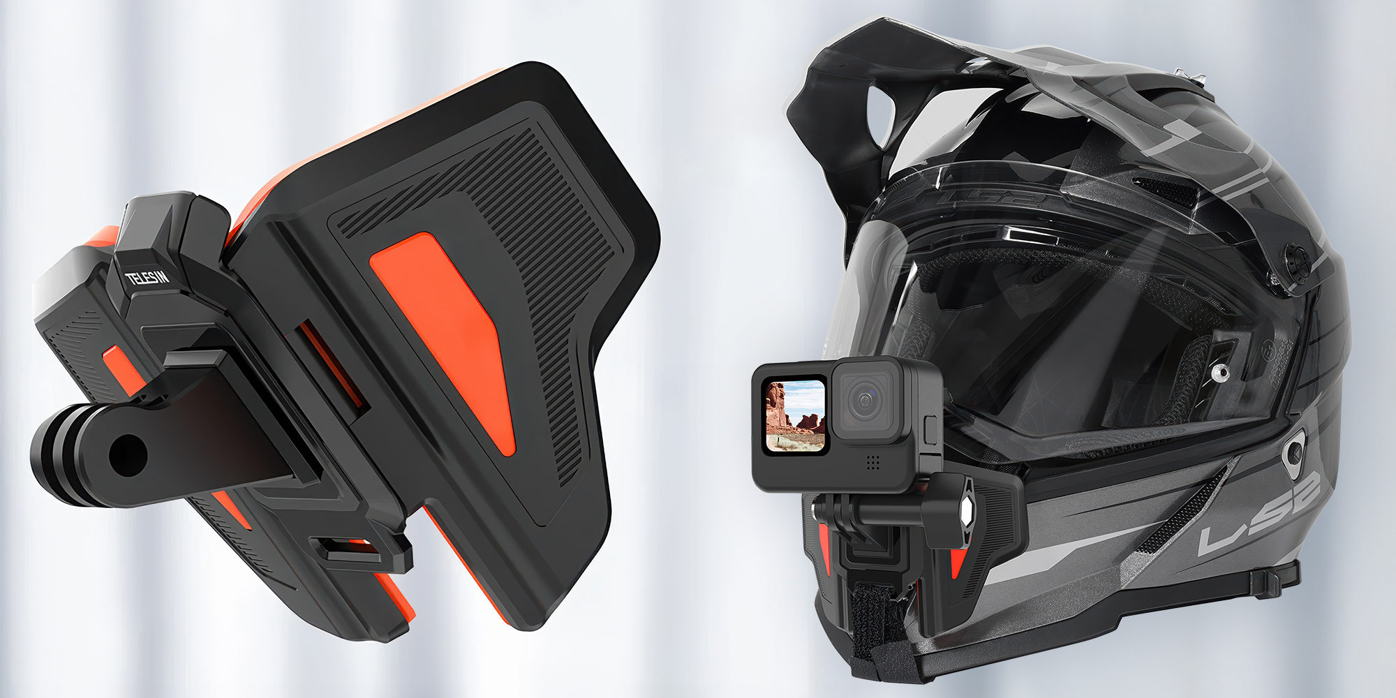 Mocowanie na kask motocyklowy Telesin GP-HBM-MT2 do kamer sportowych - pomarańczowe