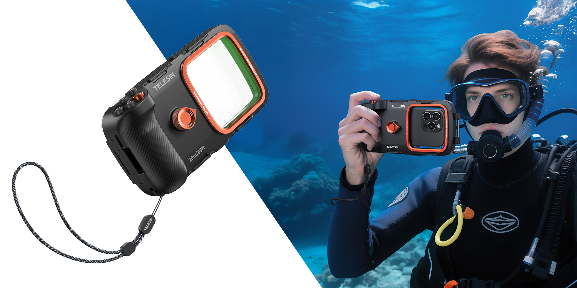 width=100% Obudowa wodoodporna Telesin P4-WTP-06 do smartfonów