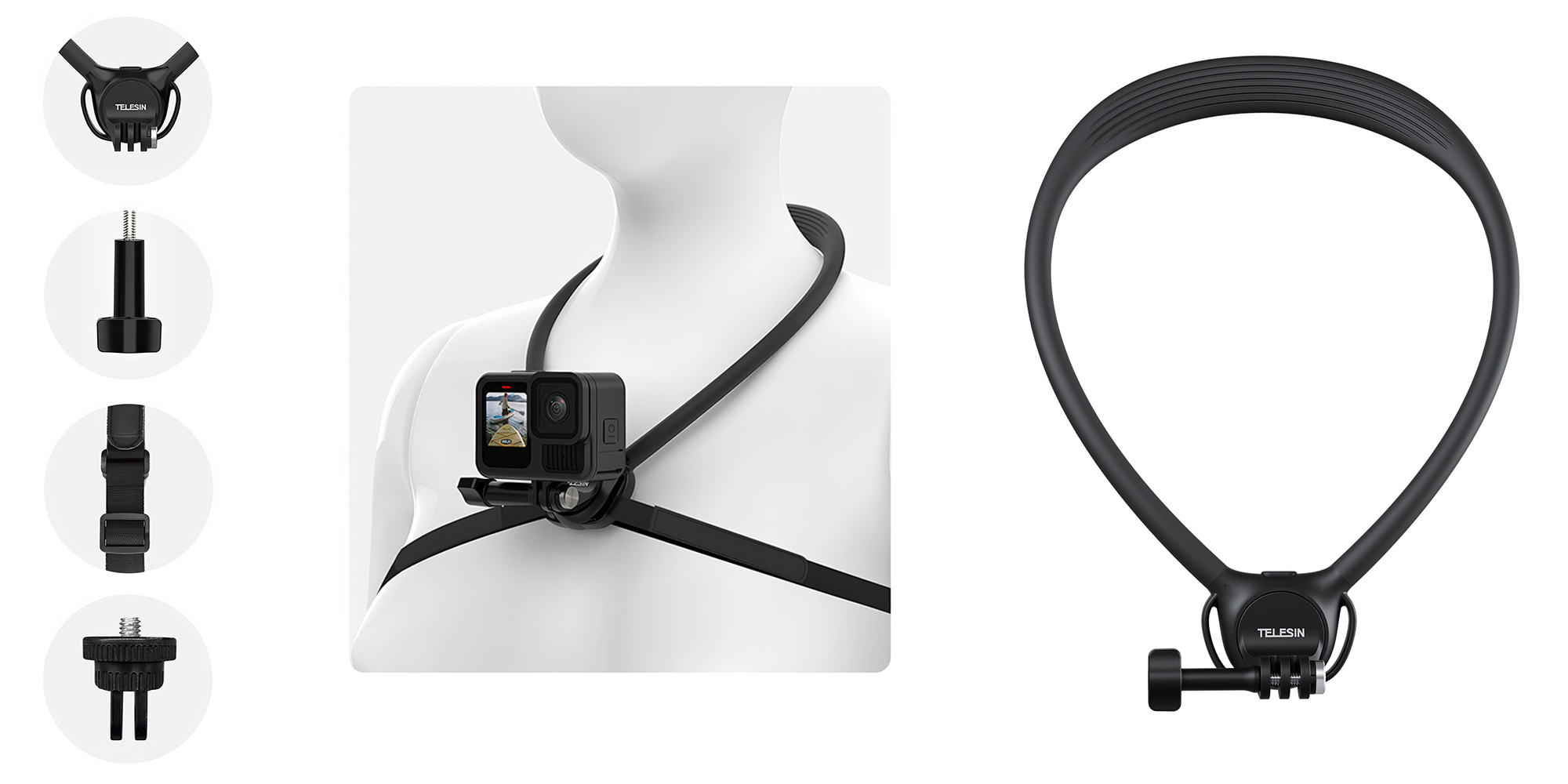 Opaska na szyję Telesin S2-HNB-09 do kamer sportowych - czarna