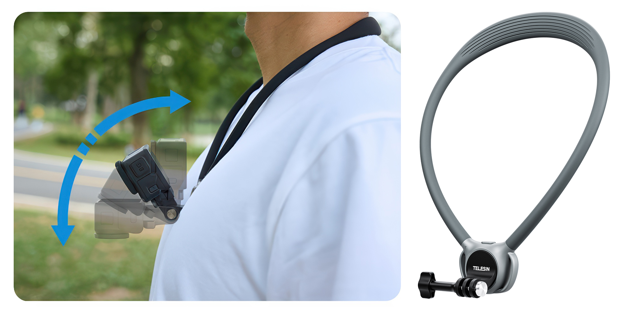 width=100% Opaska na szyję Telesin S2-HNB-09-GY do kamer sportowych - szara