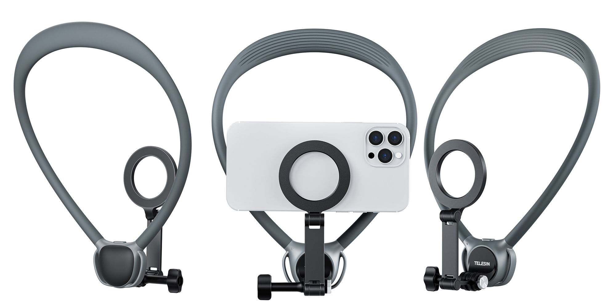 width=100% Opaska na szyję z uchwytem magnetycznym Telesin P2-HNB-02-GY - szara