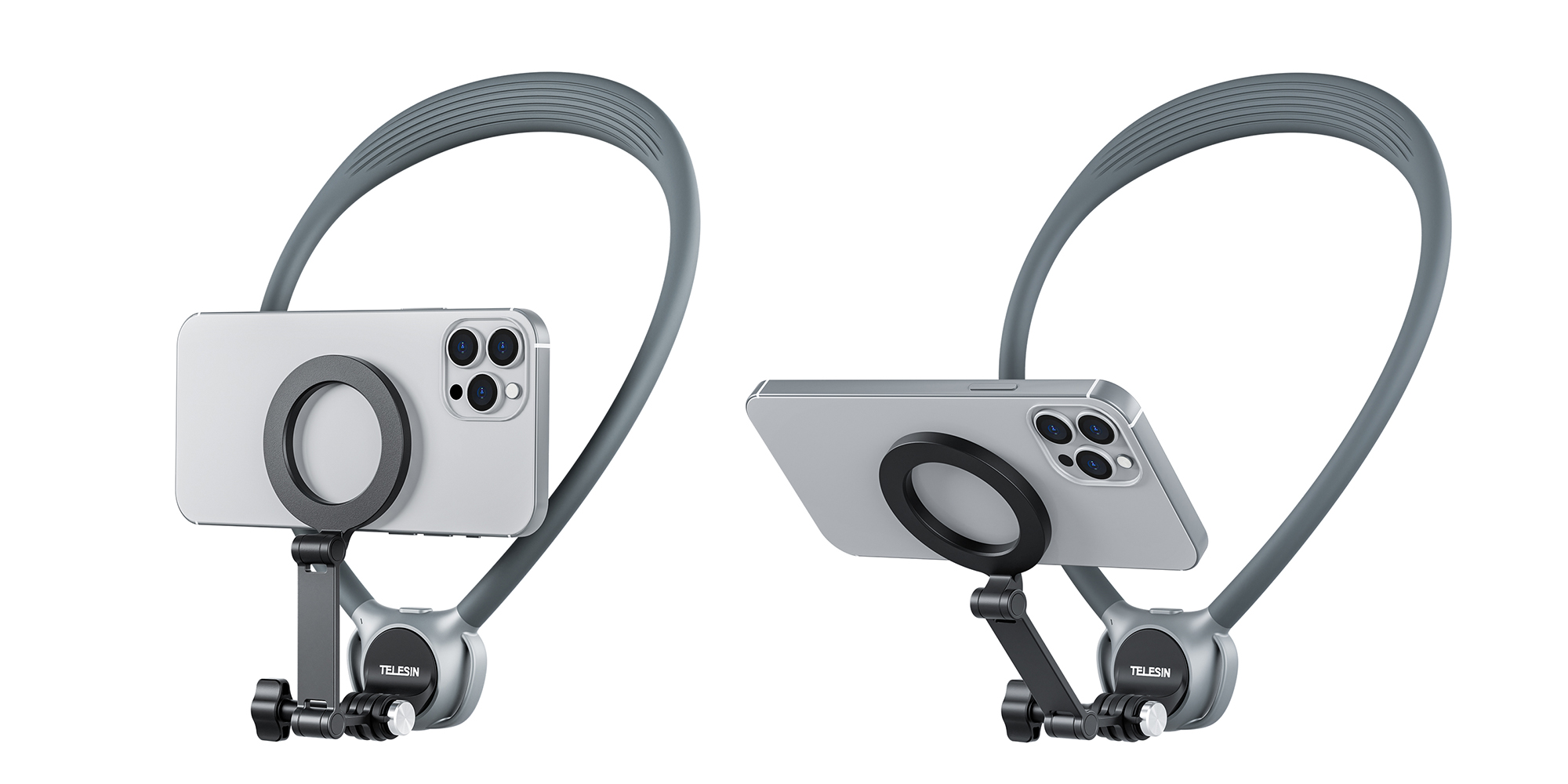 width=100% Opaska na szyję z uchwytem magnetycznym Telesin P2-HNB-02-GY - szara