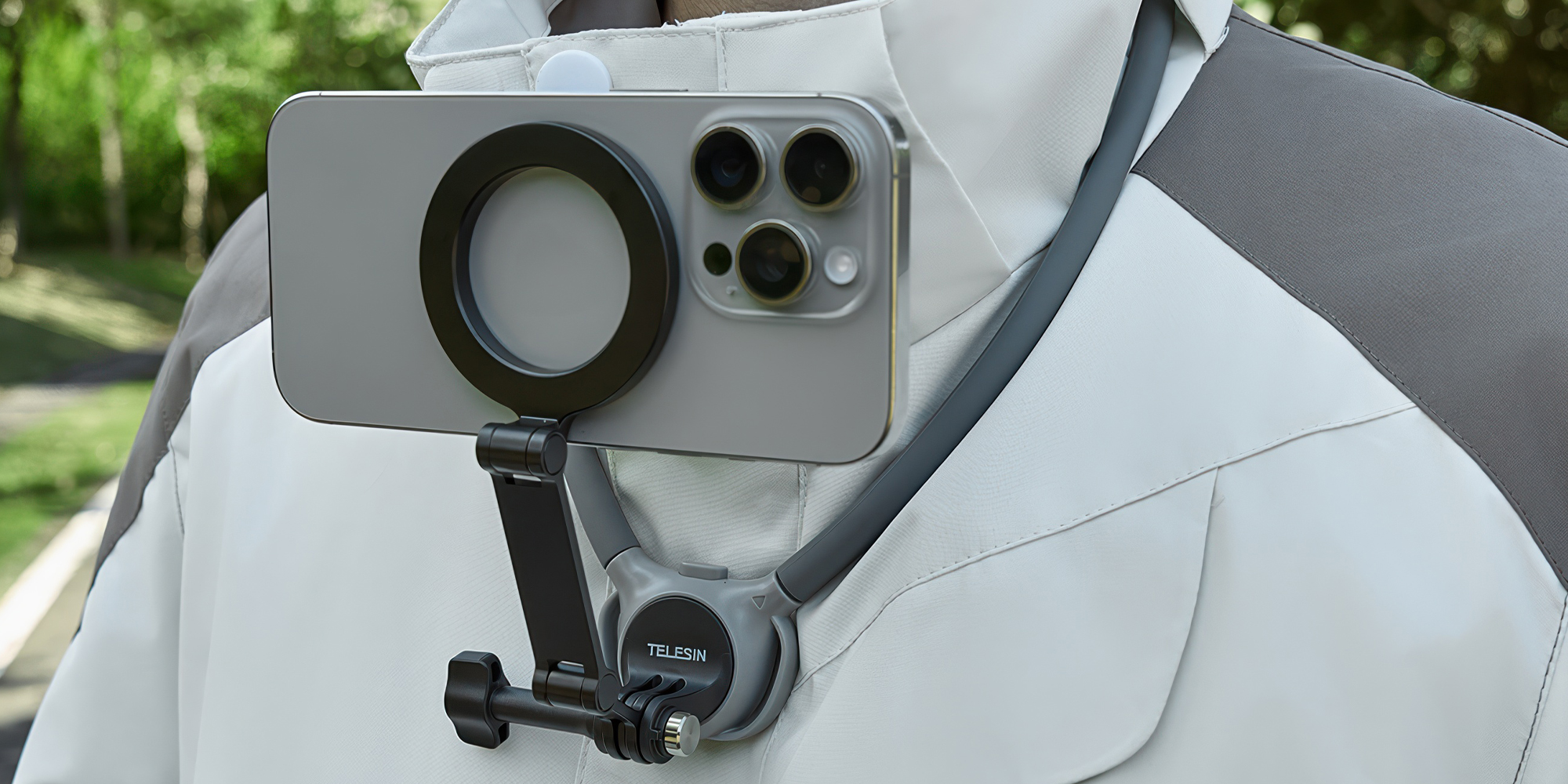 width=100% Opaska na szyję z uchwytem magnetycznym Telesin P2-HNB-02-GY - szara