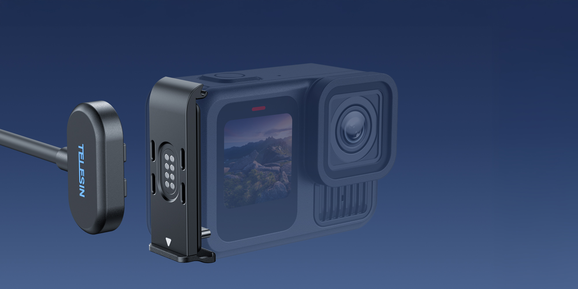 width=100% Pokrywa akumulatora Telesin S6-CLC-01-TGP z kablem magnetycznym do kamer GoPro 9 / 10 / 11 / 12 / 13