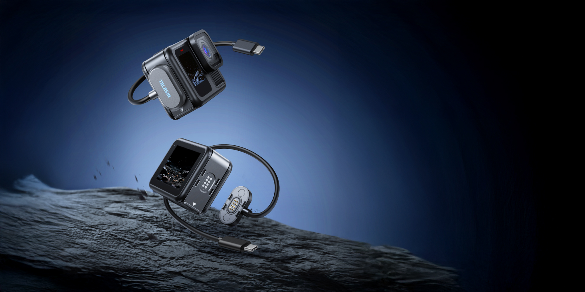 width=100% Pokrywa akumulatora Telesin S6-CLC-01-TGP z kablem magnetycznym do kamer GoPro 9 / 10 / 11 / 12 / 13