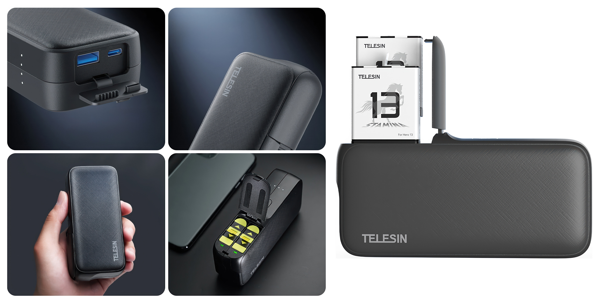 Power Bank Telesin S0-PB-01-TGP z wbudowaną ładowarką do akumulatorów GoPro Hero 13