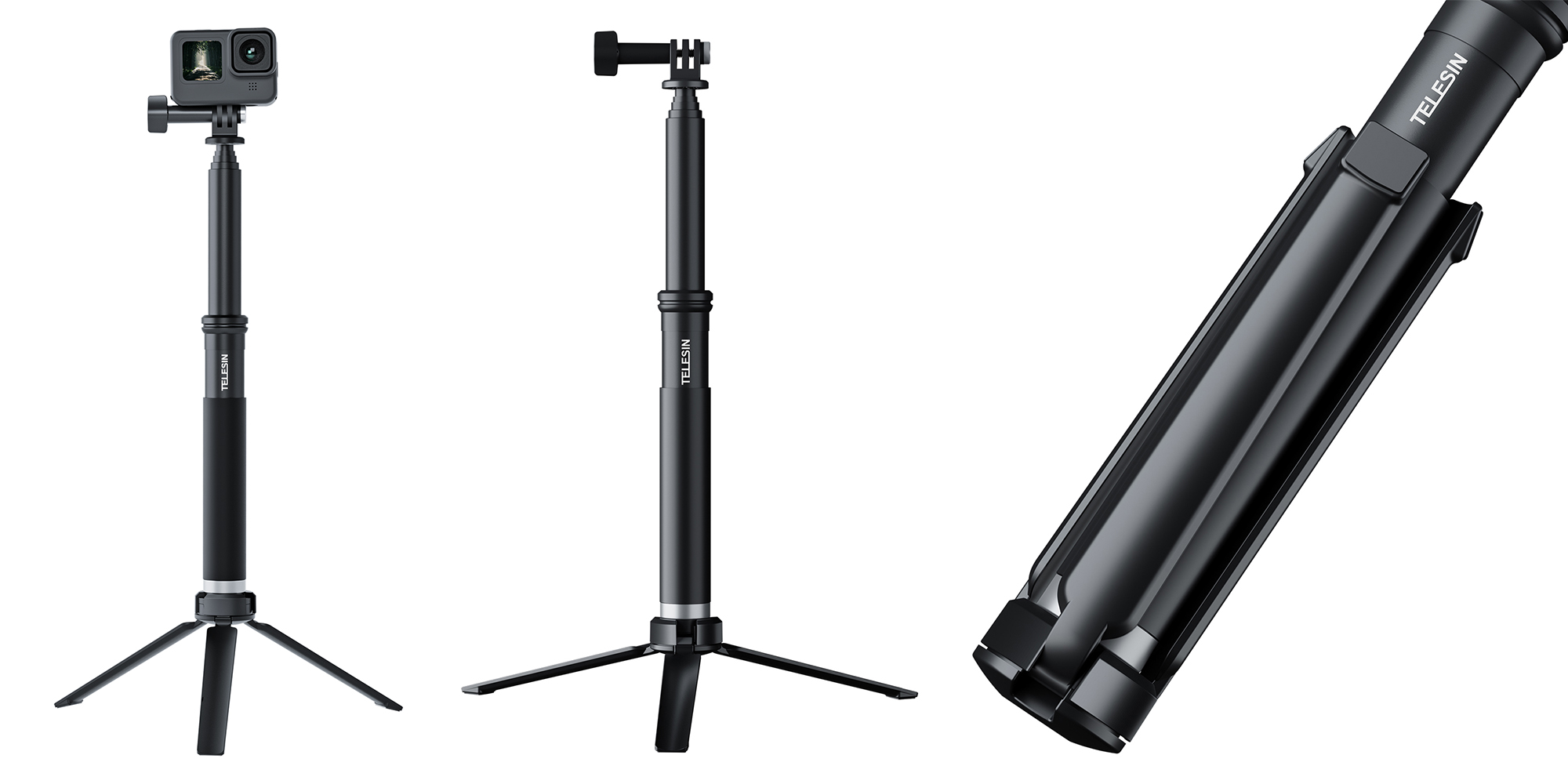 width=100% Selfie stick Telesin GP-MNP-090-S do kamer sportowych