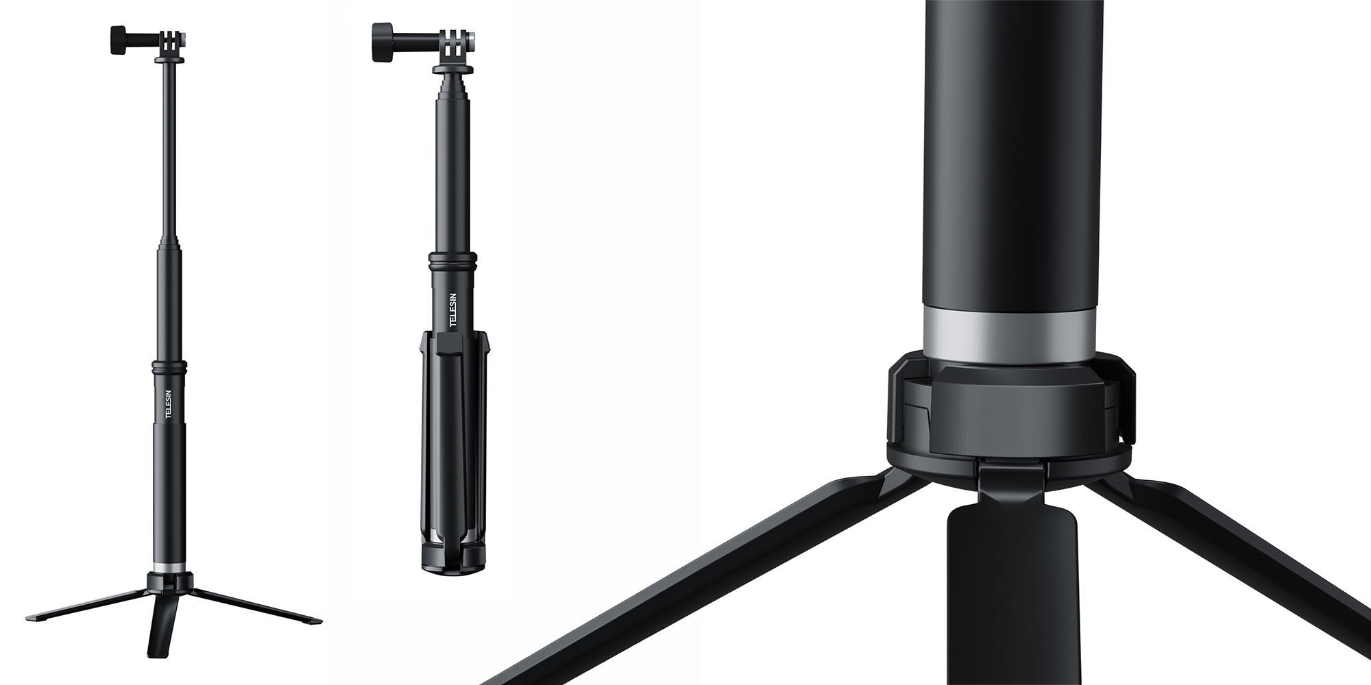 width=100% Selfie stick Telesin GP-MNP-090-S do kamer sportowych