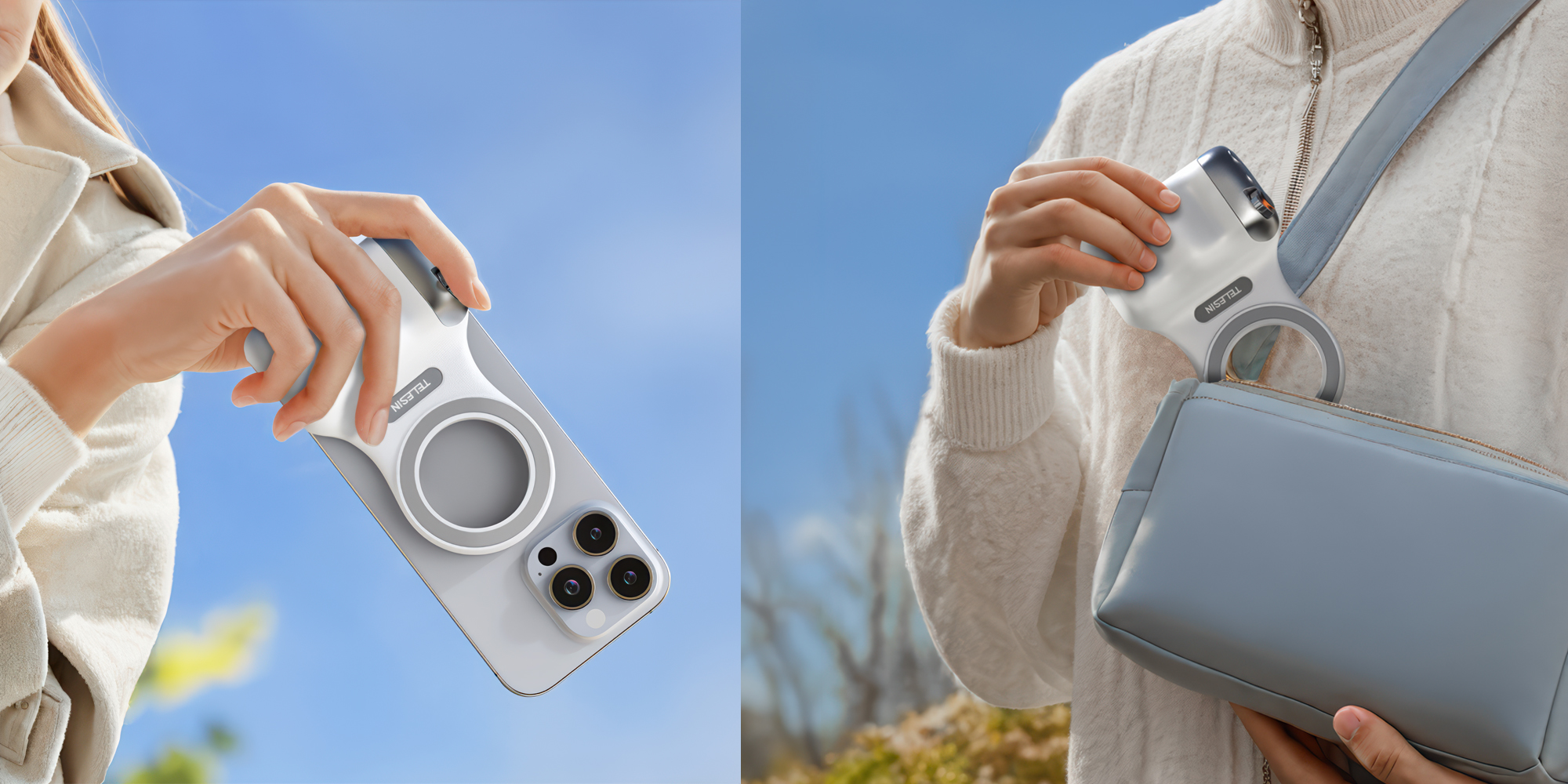 width=100% Uchwyt magnetyczny Telesin P5-MP-001WH do smartfonów - biały