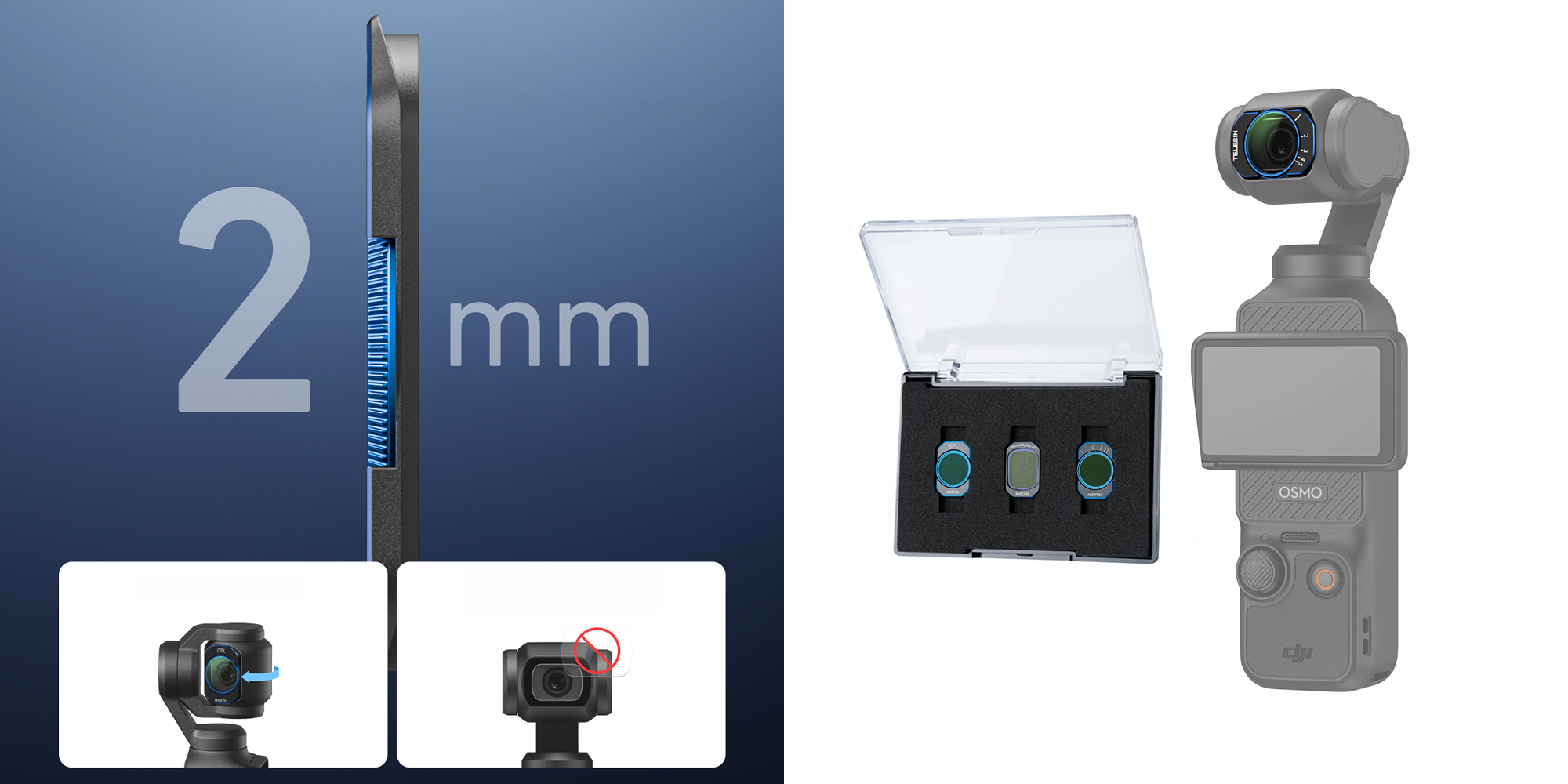 Zestaw filtrów CPL / VND / Black Mist 1 / 4 Telesin S5-FLT-44-TDJ do kamer DJI Osmo Pocket 4 / 3